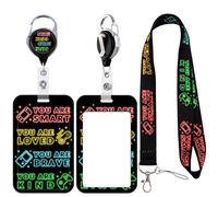 Lanyard for ID Card Neon & Game Badge Case Protector with Retractable Cord Heavy Duty Carabiner Keychain Vertical ID Holder for Kids School Student Office Staff