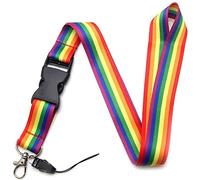 Lanyard Keychain Neck Strap Rainbow Pattern Id Badge Clip Key Lanyard Detachable Buckle Release Safety Lanyard