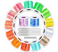 Lanyard String Kit, Cridoz 15 Rolls Gimp String Plastic Lacing Cord with 50pcs Snap Clip Hooks, Keyrings and Lobster Clasps for Boondoggle Crafts, Bracelets and Lanyard Weaving (Laser Colors)