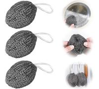 Lanyard Wire Balls, Melon Shape Stainless Steel Ball Scourer with Lanyard,Non-Scratch Wire Dishcloth, Reusable Washing Up Sponge for Cleaning Dishes, Pots, Pans, Grills (3pcs)