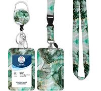 Lanyard with Badge Holder,Retractable Badge Reel with Detachable Neck Lanyard Strap and Vertical ID Holder for Nurse Doctor Students Office Staff (Jade Golden Marble)