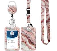 Lanyard with Badge Holder,Retractable Badge Reel with Detachable Neck Lanyard Strap and Vertical ID Holder for Nurse Doctor Students Office Staff (Lanyard Pink White Marble)