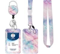 Lanyard with Badge Holder,Retractable Badge Reel with Detachable Neck Lanyard Strap and Vertical ID Holder for Nurse Doctor Students Office Staff (Lanyard Abstract Marble)