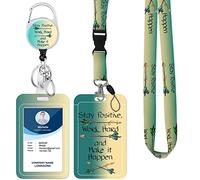 Lanyard with Badge Holder,Retractable Badge Reel with Detachable Neck Lanyard Strap and Vertical ID Holder for Nurse Doctor Students Office Staff (Stay Positive Work Hard)
