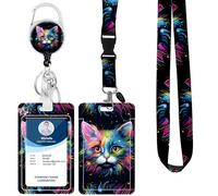Lanyard with Badge Holder,Retractable Badge Reel with Detachable Neck Lanyard Strap and Vertical ID Holder for Nurse Doctor Students Office Staff (Lanyard Cool Cat)
