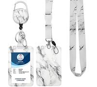 Lanyard with Badge Holder,Retractable Badge Reel with Detachable Neck Lanyard Strap and Vertical ID Holder for Nurse Doctor Students Office Staff (Lanyard Classcial White Marble)