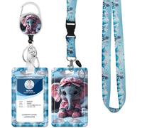 Lanyard with Badge Holder,Retractable Badge Reel with Detachable Neck Lanyard Strap and Vertical ID Holder for Nurse Doctor Students Office Staff (Lanyard Elephant Nurse)