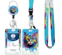 Lanyard with Badge Holder,Retractable Badge Reel with Detachable Neck Lanyard Strap and Vertical ID Holder for Nurse Doctor Students Office Staff (Lanyard Colorful Cloud Cat)