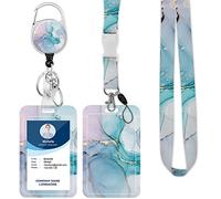 Lanyard with Badge Holder,Retractable Badge Reel with Detachable Neck Lanyard Strap and Vertical ID Holder for Nurse Doctor Students Office Staff (Lanyard Abstract Cyan Marble)