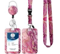 Lanyard with Badge Holder,Retractable Badge Reel with Detachable Neck Lanyard Strap and Vertical ID Holder for Nurse Doctor Students Office Staff (Lanyard Purple Golden Marble)