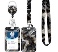Lanyard with Badge Holder,Retractable Badge Reel with Detachable Neck Lanyard Strap and Vertical ID Holder for Nurse Doctor Students Office Staff (Lanyard Black Grey Golden)