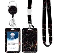 Lanyard with Badge Holder,Retractable Badge Reel with Detachable Neck Lanyard Strap and Vertical ID Holder for Nurse Doctor Students Office Staff (Lanyard Mysterious Black Marble)