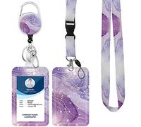 Lanyard with Badge Holder,Retractable Badge Reel with Detachable Neck Lanyard Strap and Vertical ID Holder for Nurse Doctor Students Office Staff (Marble Violet Golden)