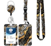 Lanyard with Badge Holder,Retractable Badge Reel with Detachable Neck Lanyard Strap and Vertical ID Holder for Nurse Doctor Students Office Staff (Lanyard Golden Grey Black Marble)