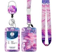 Lanyard with Badge Holder,Retractable Badge Reel with Detachable Neck Lanyard Strap and Vertical ID Holder for Nurse Doctor Students Office Staff (Lanyard Pretty Purple Marble)