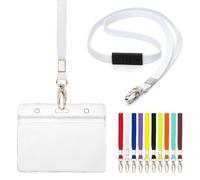 Lanyard with Card Holder 10 Pcs Breakaway Safety Neck Lanyards with Grip Seal Clear Waterproof Holders ID Name Tag Plastic Wallet Badges for Work ID Business Events Holds 9 x 6.8cm (White)