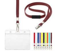 Lanyard with Card Holder 10 Pcs Breakaway Safety Neck Lanyards with Grip Seal Clear Waterproof Holders ID Name Tag Plastic Wallet Badges for Work ID Business Events Holds 9 x 6.8cm (Burgundy)