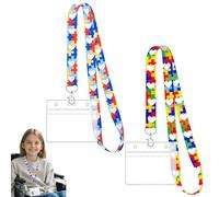 Lanyard with Card Holder, 2 pcs Unique Bright Color Heart Puzzle Kids Lanyard Card Holder for Bus School Cruise Ship, with 2 pcs Transparent Card Sleeve