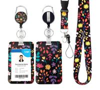 Lanyard with Card Holder & Badge Holder -Retractable Reel & Detachable Lanyard Strap, Vertical Plastic Card Protector for Women, Teacher, Student