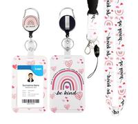 Lanyard with Card Holder & ID Card Holders -Retractable Reel & Detachable Lanyard Strap, Vertical Plastic Card Protector for Women, Teacher, Student（be Kind）