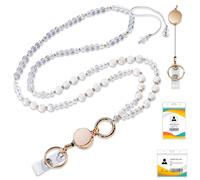 Lanyard with Card Holder, Natural Stone Beaded Lanyard for Women - Adjustable Retractable ID Holder with Keychain, Durable Necklace for Teachers, Nurses, Cruise & Office