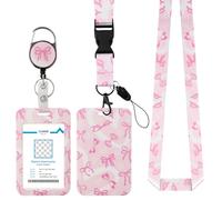 Lanyard with Card Holder, Pink Bow Tie Print Lanyard with Card Holders, ID Badge Holder Retractable for Teachers, Doctors,Students
