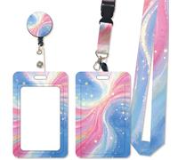 Lanyard with Card Holder, Retractable Badge Holder, Neck Strap Lanyard and Waterproof Transparent Badge Holder for ID Card, Office Supplies, Autism Lanyard for Kids Teens Adults (Galaxy)