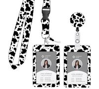Lanyard with Card Holder, Retractable Badge Holder Reel Removable Id Card Holder Cow Spots Plastic Case Detachable Staff Lanyard Strap Vertical Card Clip Protector for Office Worker Teacher Student