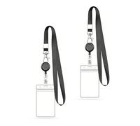 Lanyard with Card Holder - ShiningUU 2-Pack Retractable Neck Lanyards with Waterproof ID Badge Holder | Black Vertical Lanyards for Cruise Cards & IDs