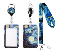 Lanyard with ID Badge Holder Durable Retractable Reel Clip, Designed Lanyards for ID Badges Keys Waterproof Name Tag Card Vertical Protecter, Van Gogh