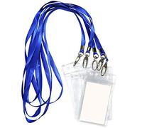 Lanyard with ID Holder 50 Pcs Waterproof Name Tag Vertical Badge ID Card Holders ID Pass Holder and 50 Pcs Flat Neck Blue Lanyards Swivel Hook