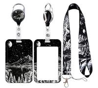 Lanyard with Retractable Reel ID Lanyard Badge Holder, Vertical ID Card Protector & Badge Reel with Belt Clip for Teacher Nurse, Starry Sky