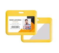 Lanyardio 1 Pack Sliding Horizontal ID Badge Holder Hard Yellow Plastic Card Case Protector Pouch with Sided Clear Window for Office School ID Credit Cards and Proximity Key Cards