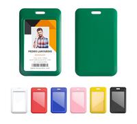 Lanyardio 1 Pack Sliding Vertical ID Badge Holder Hard Green Plastic Card Case Protector Pouch with Clear Window for Office School ID Credit Cards and Proximity Key Cards