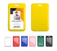 Lanyardio 1 Pack Sliding Vertical ID Badge Holder Hard Yellow Plastic Card Case Protector Pouch with Clear Window for Office School ID Credit Cards and Proximity Key Cards