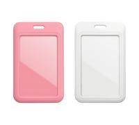 Lanyardio 2 Pack ID Badge Holder, White and Pink ID Card Holder, Vertical Sliding Plastic Key Card Holder for Office, School, Factory, Teachers & Students