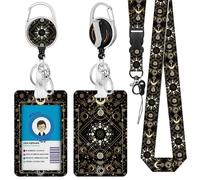 Lanyards for ID Badge, Moon Star ID Badge Holder with Lanyard, Sun Retractable Reel with Heavy Duty, Constellation Themed Card Holder Case for Nurse Teacher Women Office Gift for Coworkers