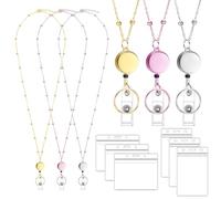 Lanyards for Id Badges 3 Pack Badge Lanyard with 6 Pcs Id Badge Holder Retractable Stainless Steel Teacher Lanyard Cruise Ship Lanyards for Girl Women (Gold, Silver, Pink)