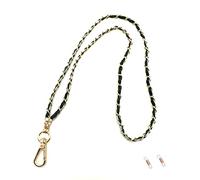 Lanyards for ID Badges Gold Leather Chain Necklace Key Lanyard for Women Classy Black Lanyards for Cruise Ship Cards, Black Gold Leather, Medium