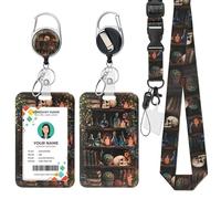 Lanyards for Id Badges Retractable Id Badge Holder with Neck Lanyard Strap Cute Badge Reel Clip Keychain Badge Reel for Teacher Nurse Doctor Office Gifts (Black Magic House)