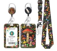Lanyards for Id Badges Retractable Id Badge Holder with Neck Lanyard Strap Cute Badge Reel Clip Keychain Badge Reel for Teacher Nurse Doctor Office Gifts (Colorful Mushrooms)