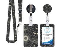 Lanyards for Neck with Card Holder - Retractable Lanyard Card Holder with Badge Reel, Safety Breakaway, and Swivel Lobster Clasp for Work, Travel, Office, Students (Sun & Moon Design)