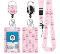 Lanyards with Card Holder, Pink Bow Cute ID Badge Holder with Detachable Lanyard, Retractable Reel Clip and Keychain, Nurse Teacher Student Gifts