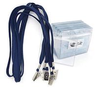 Lanyards with Id Holder Name Badges 50 Pack Waterproof Clear Plastic Name Tag Badge Id Card and 50 Pack Lanyard (Navy Blue, Horizontal /50 Pack)