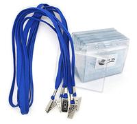 Lanyards with Id Holder Name Badges 50 Pack Waterproof Type Clear Plastic Name Tag Badge Id Card and 50 Pack Blue Lanyard