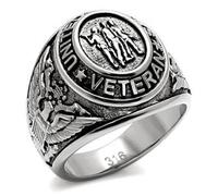 Lanyjewelry 316 Stainless Steel Respect US Military Veteran Mens Wide Band Ring, Steel, Cubic Zirconia