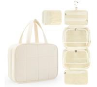 Lanynne Travel Toiletry Bag with Makeup Brushes Organizer for Women, Water-resistant Puffy Hanging Toiletry Bag with Hook Large Capacity Cosmetic Bag with Divider and Handle, White, 11.8"L x 8.6" W x