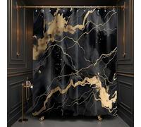 LanZanthic Black and Gold Shower Curtains for Bathroom Marble Abstract Modern Wet Room Shower Curtain, Washable, Waterproof, Cloth Fabric, 180 x 180 cm