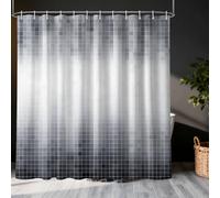LanZanthic Black and White Grey Mosaic Modern Shower Curtains for Bathroom Abstrct Geometric Wet Room Shower Curtain with hooks, Mould Proof Resistant, Waterproof, Washable, Fabric, 180 x 180 cm