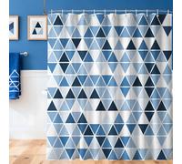 LanZanthic Blue and White Shower Curtains for Bathroom Dark Blue Mosaic Geometric Modern Abstract Wet Room Shower Curtain with hooks, Mould Proof Resistant, Waterproof, Washable, Fabric, 180 x 180 cm